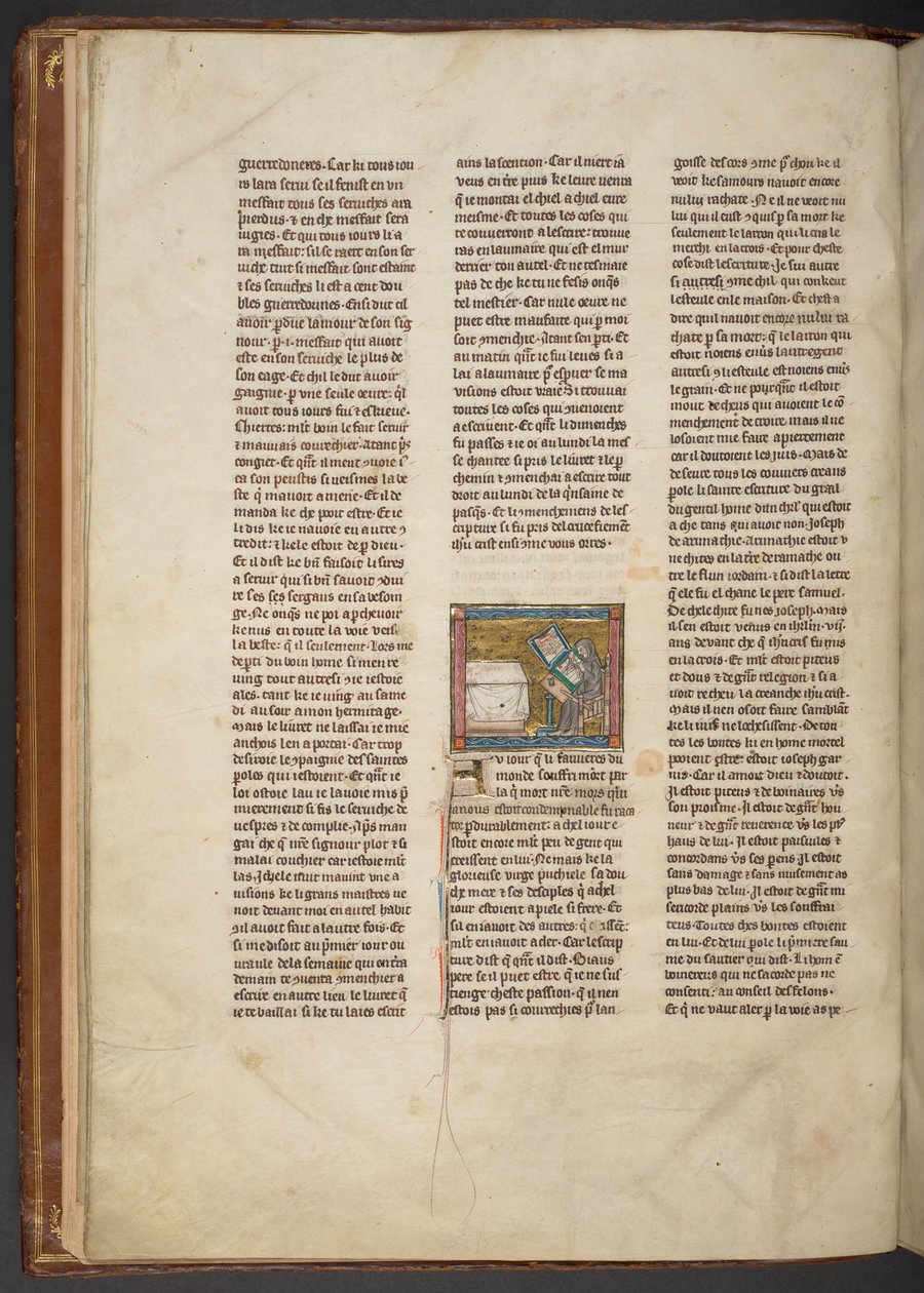 Erakko kirjoituspöydän ääressä, "Estoire del Saint Graal, La Queste del Saint Graal, Morte Artu", n. 1315-25 (muste pergamentille) tekijältä French School