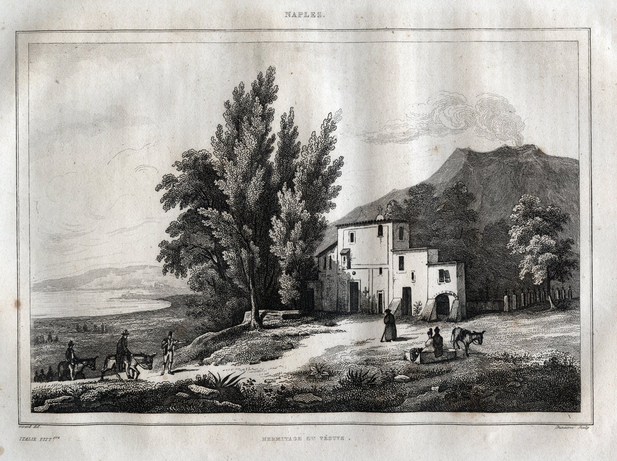Vesuviuksen Eremitaaši - ERMITAGE DU VESUVE NAPLES ITALIA - Vesuvio-kaiverrus "" Maalauksellisesta Italiasta" - Italian historiallinen ja kuvaava maalaus", M. de Norvins, Ch. Nodier 1834-1836. tekijältä French School