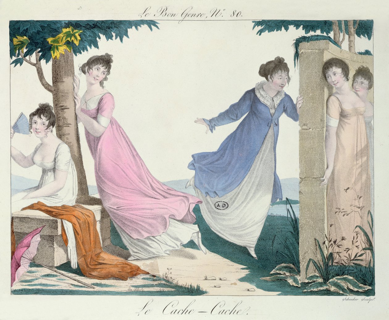 Piilosta, kuvitus Le Bon Genrestä, 1800-luvun alku tekijältä French School
