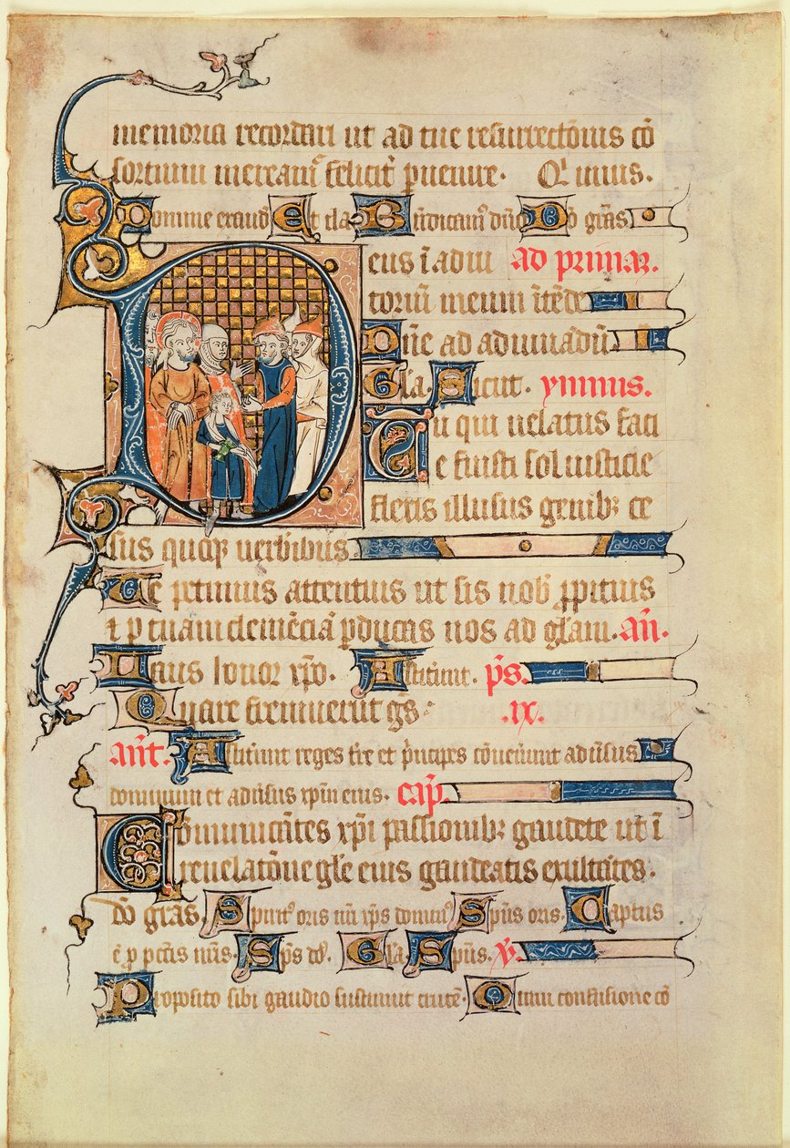 Historioitu alkukirjain D psalterista, 1340 (wc vellum) tekijältä French School