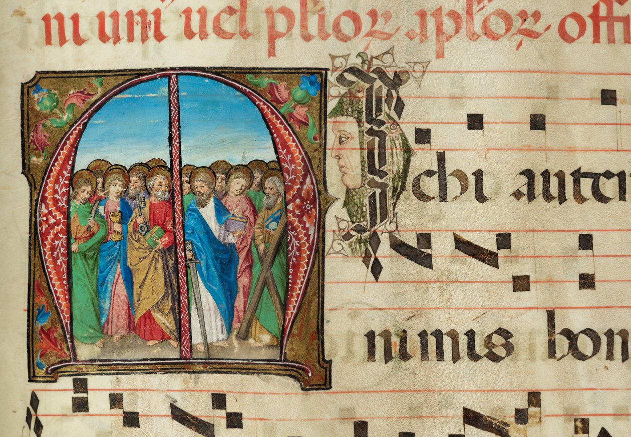 Pyhät apostolit, asteittainen, f.94 (muste, tempera ja kultalehti pergamentilla) tekijältä French School