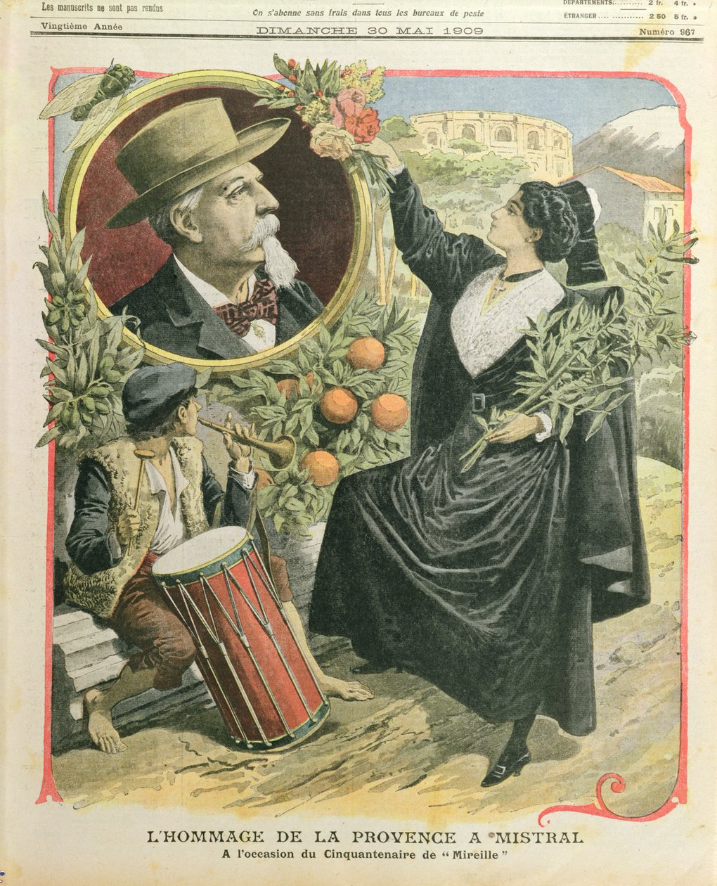 Kunnioitus Frederic Mistralille (1830-1914) Mireillen julkaisun 50-vuotispäivänä, kuva Le Petit Journalista, 30. toukokuuta 1909 tekijältä French School