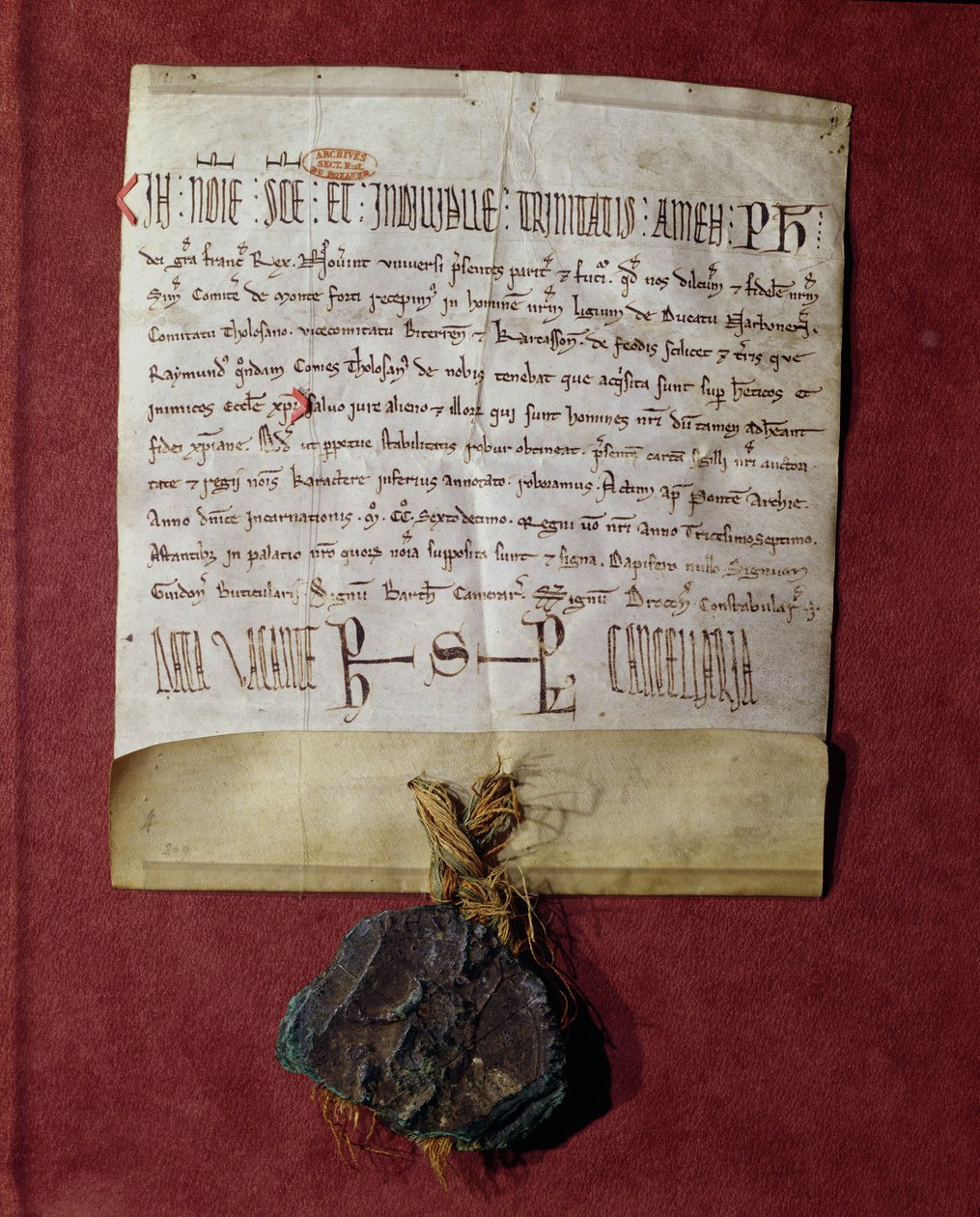 Simon de Montfortin (n. 1160-1218) kunnianosoitus kuningas Philip II:lle (1165-1223) Raymond VI:ltä (1197-1249) n. 1216 takavarikoiduille alueille tekijältä French School