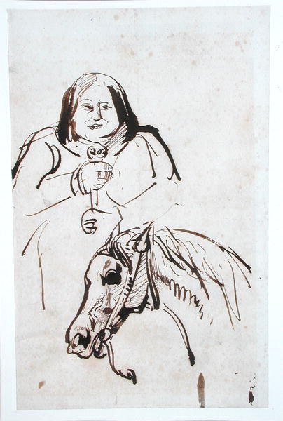Honore de Balzac (1799-1850) ja hänen hevosensa (kynä ja muste paperille) tekijältä French School