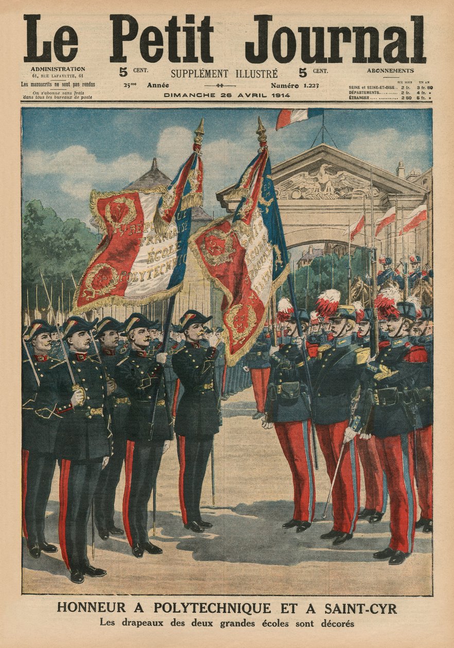 Kunnia Polytechniquelle ja Saint-Cyrille, etukannen kuvitus Le Petit Journalista, lisäkuva, 26. huhtikuuta 1914 tekijältä French School