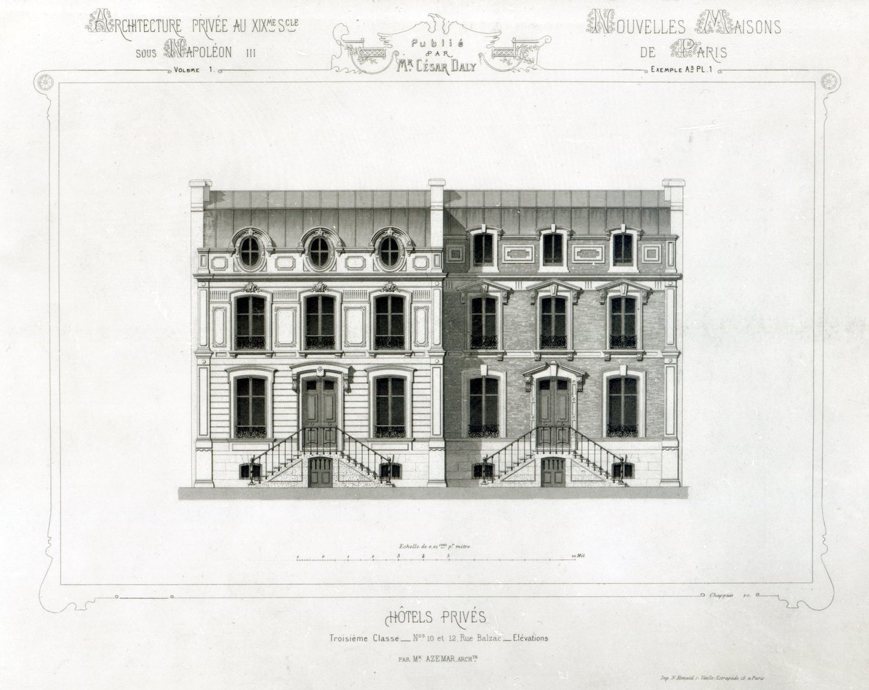 Yksityishotellit, 10 & 12 Rue Balzac, Paris, Architecture Privee au C19th, tekijältä French School