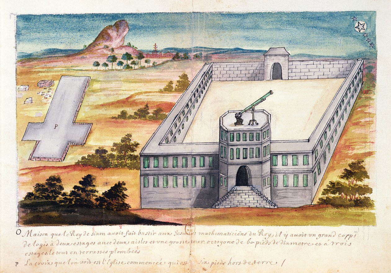 Siamin kuninkaan rakentama talo ja observatorio jesuiittamatemaatikoille, Siamin jesuiittojen kertomuksesta, 1688 (wc paperilla) tekijältä French School