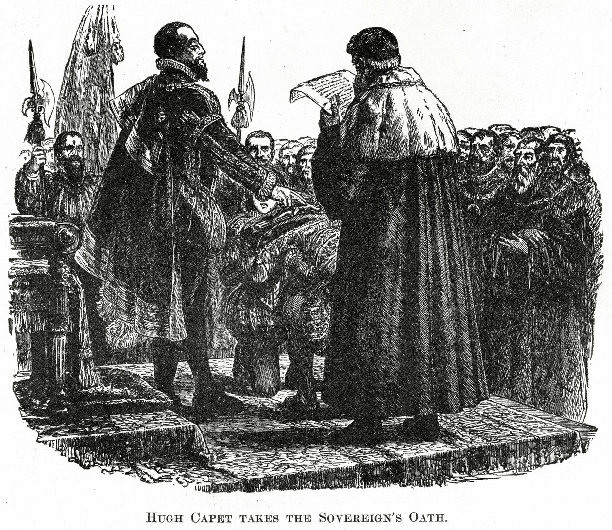 Hugh Capet vannoo valan, n. 1882 (puukaiverrus) tekijältä French School