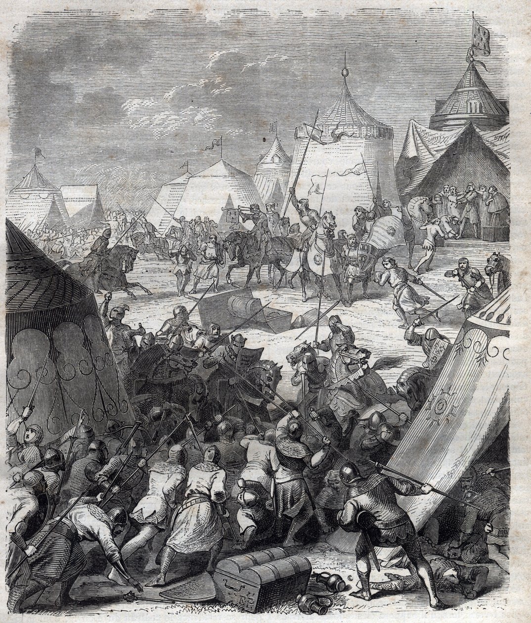 Satavuotinen sota: Poitiersin taistelu (1356). Kaiverrus "" Paavien historiaan (...) Kuningatarkuninkaan ja keisarien rikokset vuosisatojen ajan" Maurice Lachatre tekijältä French School