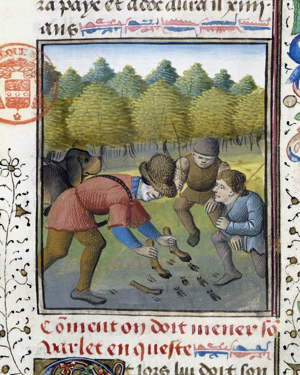 Metsästäjät ja metsästyskoira - "" Metsästyskirjassa Gaston Phoebus, Foixin kreivi, Lord of Béarn"" tekijältä French School
