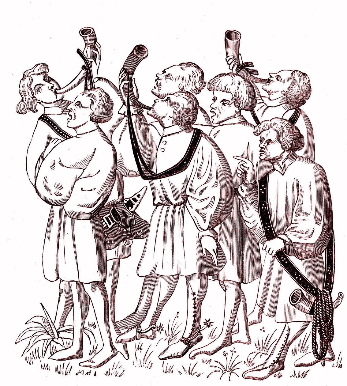 Sarvensoittajien metsästys (1400-luku) - Gaston Phebusin (1331-1391) käsikirjoituksen pienoismallin Simile College tekijältä French School