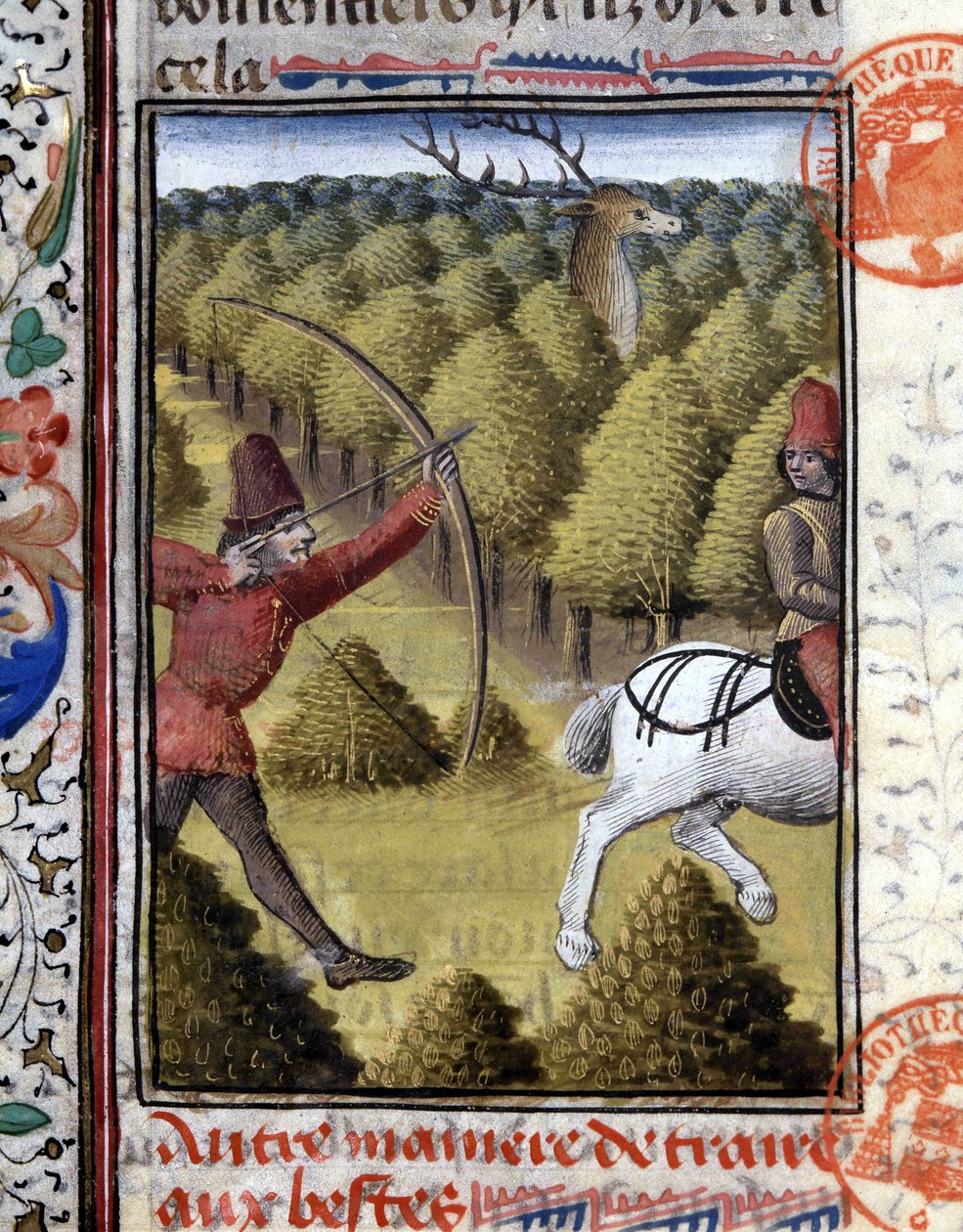 Metsästyskohtaus kirjassa The Hunting Book of Gaston Phoebus, Foixin kreivi, Béarnin herra. 1300-luvulla tekijältä French School