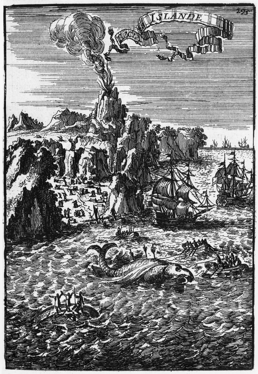 Islanti ja valaankalastus, kuva Alain Manesson Malletin (1630-1706) julkaisusta Description de l