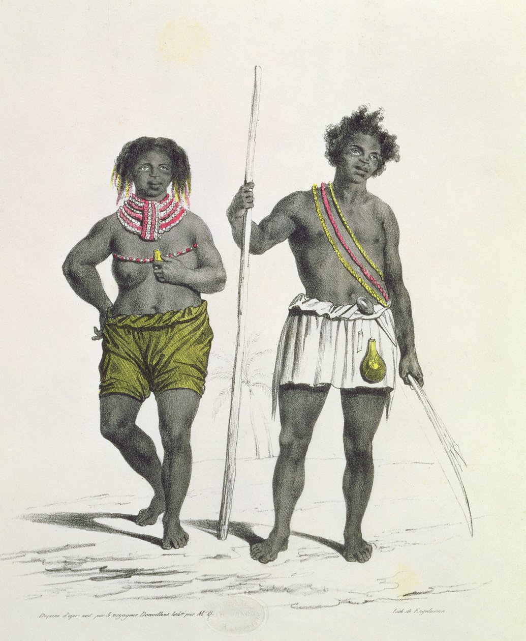 Epäjumalanpalvelus musta Benguelan kuningaskunnasta, Angolasta, kaiverrus Godefroy Engelmann (1788-1839) tekijältä French School