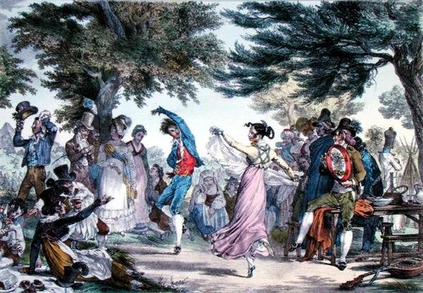 "Il Salterello", suosittu italialainen tanssi, Villainin kaivertama (värilitho) tekijältä French School