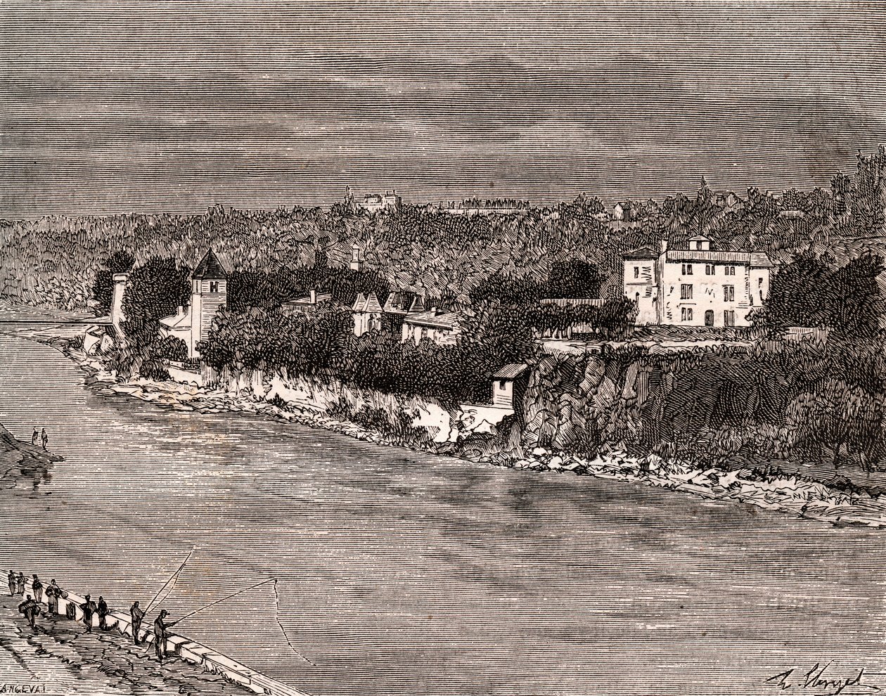 Ile Barbe keskellä Saonea, Lyonin 9. kaupunginosassa - kaiverrus "La France illustree: maantiede, historia, tilastohallinto" V.-A. Maltaanruskea. 1884 tekijältä French School
