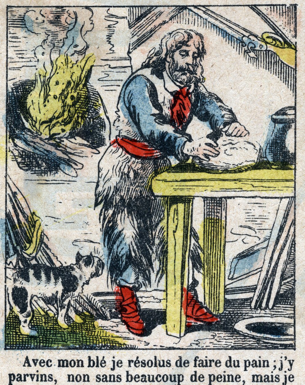 Kuvitus Daniel Defoen kirjaan (De foe) "" Robinson Crusoe"". Epinaalikuvaus 1800-luvun lopulta. tekijältä French School