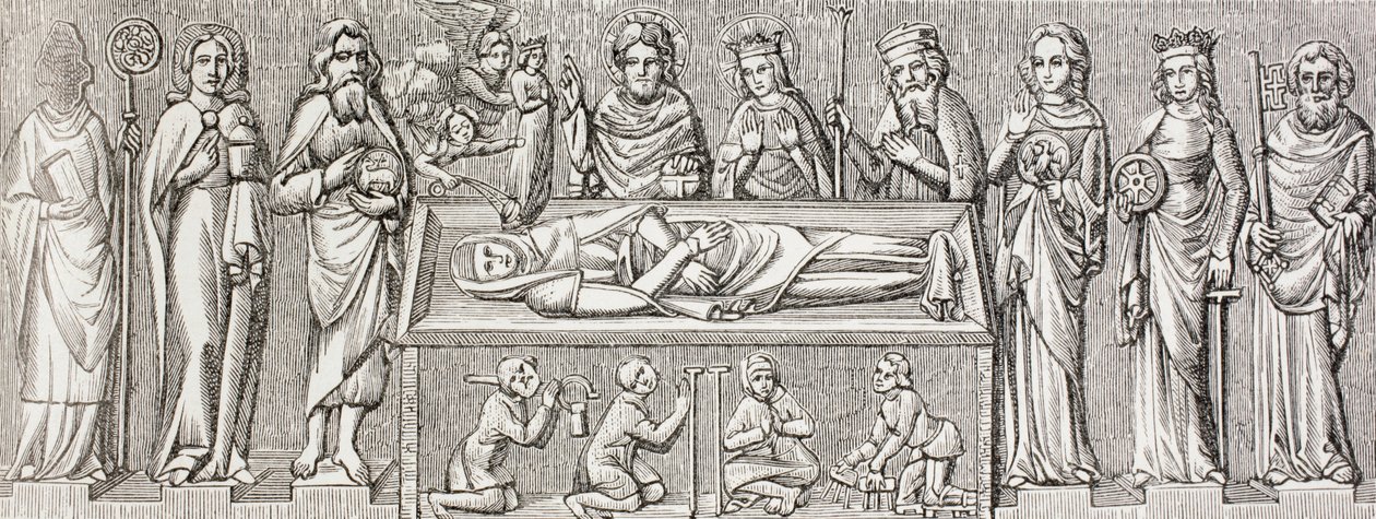 Kuvitus Unkarin Elisabethin haudalla olevan bareljeefin jälkeen Paul Lacroix