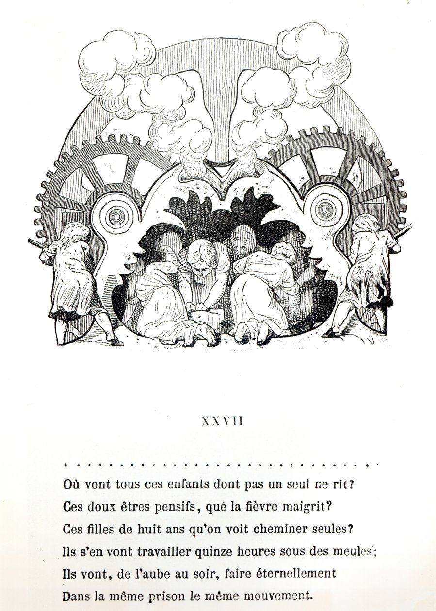 Kuvitus Victor Hugon (1802-85) lapsityötä käsittelevään runoon n. 1880, julkaisija Hetzel tekijältä French School