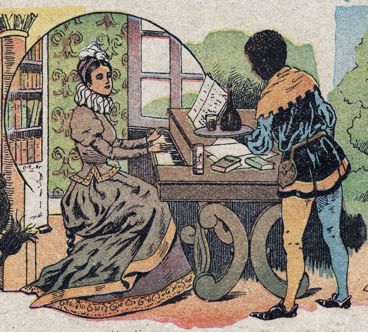 Kuvitus tarinalle "Beauty and the Bete": se oli huomion ympäröimä. Kaiverrus Quinnin kuvista, noin 1890. tekijältä French School