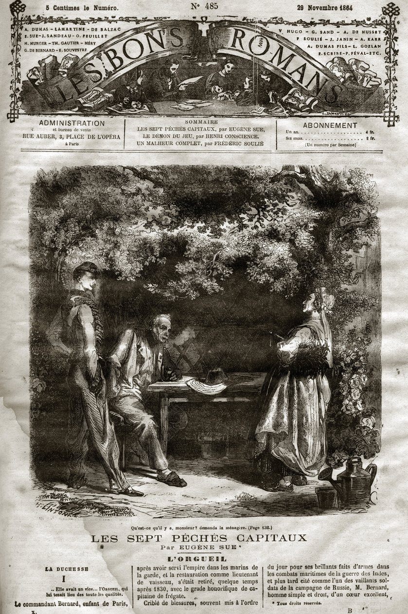 Kuvitus Eugene Suen romaanille "Seitsemän pääkaupunkia" ilmestyi "The Bons Romans" -julkaisussa 29.11.1864 tekijältä French School