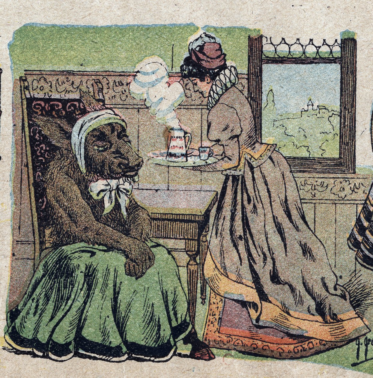 Kuvitus tarinaan "Beauty and the Bete": hänen piti huolehtia pitkiä viikkoja. Kaiverrus Quinnin kuvista, noin 1890. tekijältä French School