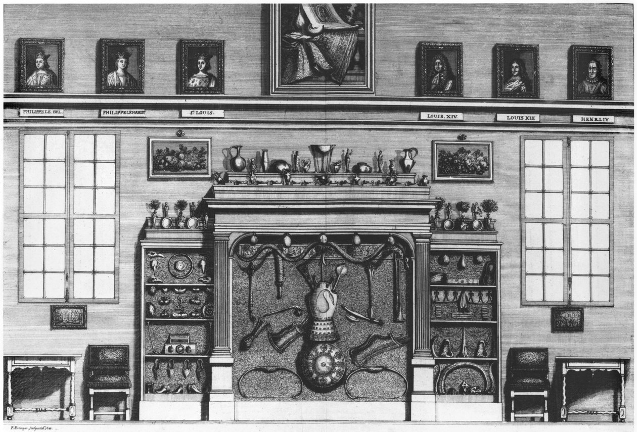 Kuvitus Cabinet de la Bibliotheque Sainte-Genevievestä, pastori Pere Claude Du Molinet (1620-87) 1692 tekijältä French School