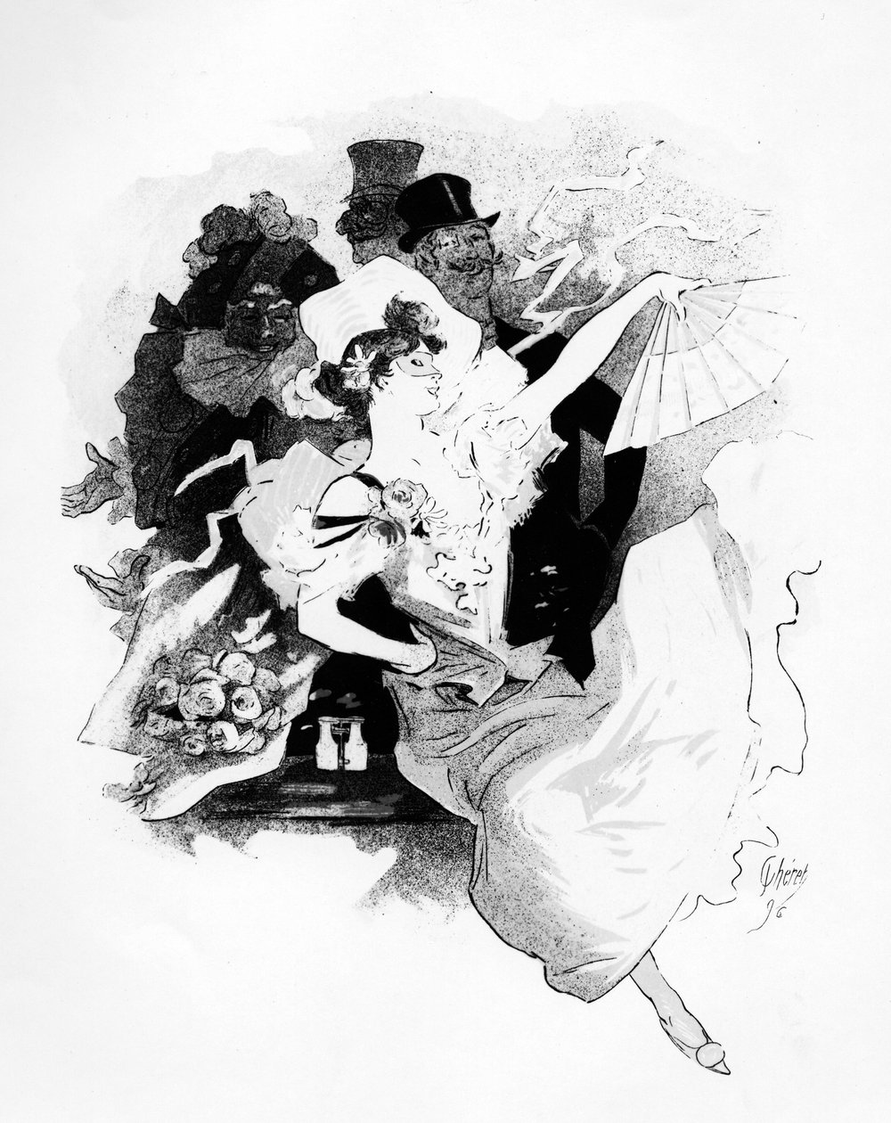 Kuvitus julisteesta, joka mainostaa ensimmäistä Grand Bal Masque Theatre de LOperaa, Pariisi, Jules Cheret, 1896 tekijältä French School