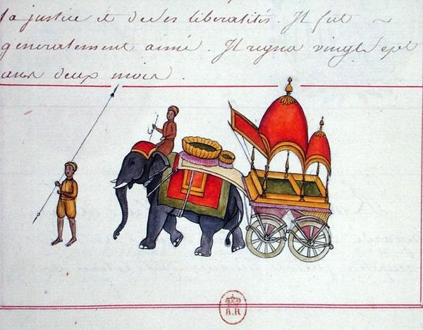 Kuva elefantista, joka vetää kärryä, 1800-luvun alku (paperi) tekijältä French School