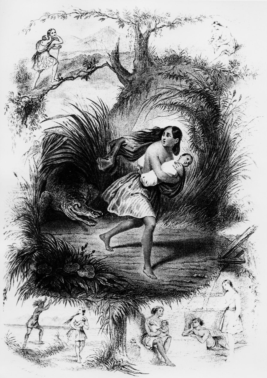 Kuva Francois Rene de Chateaubriandin romaanista "Les Natchez". tekijältä French School