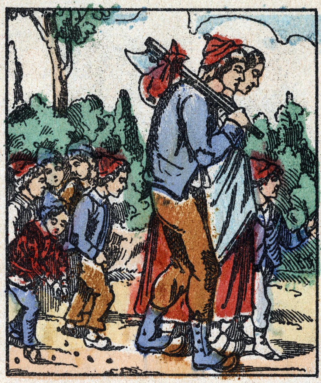 Kuva Charles Perraultin "" Le petit poucet "" -tarinasta. Puukaiverrus Imaging Pellerin - Epinal, sd. 1800-luvun loppu (kaiverrus) tekijältä French School