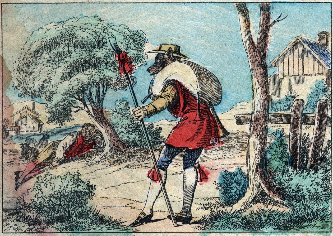 Kuva Jean de la Fontainen (1621-1695) sadusta: sudesta tuli paimen. Epinaalinen kuvantaminen 1800-luvun lopulla. tekijältä French School