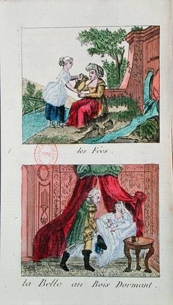 Kuvitukset Charles Perraultin (1628-1703) satuihin "Keijut" ja "Sleeping Beauty" tekijältä French School