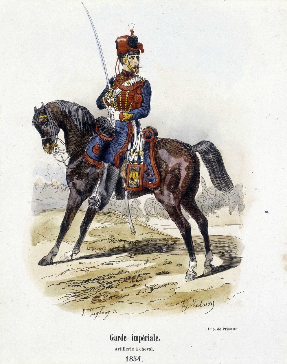 Keisarillinen vartija: Tykistö hevosen selässä vuonna 1854 - A. Barbierin teoksessa "Histoire de l