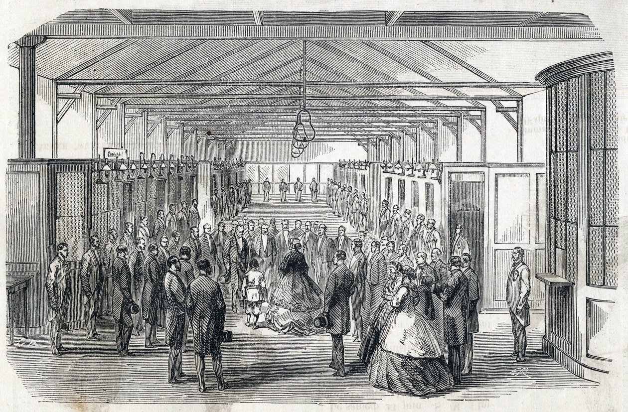 Tee vaikutuksen Eugenie ja keisarillinen prinssi vierailevat Ranskan keskuspankissa 23. kesäkuuta 1866 - - kaiverrus Le MONDE Illustrousissa DU 07/07/1866 tekijältä French School