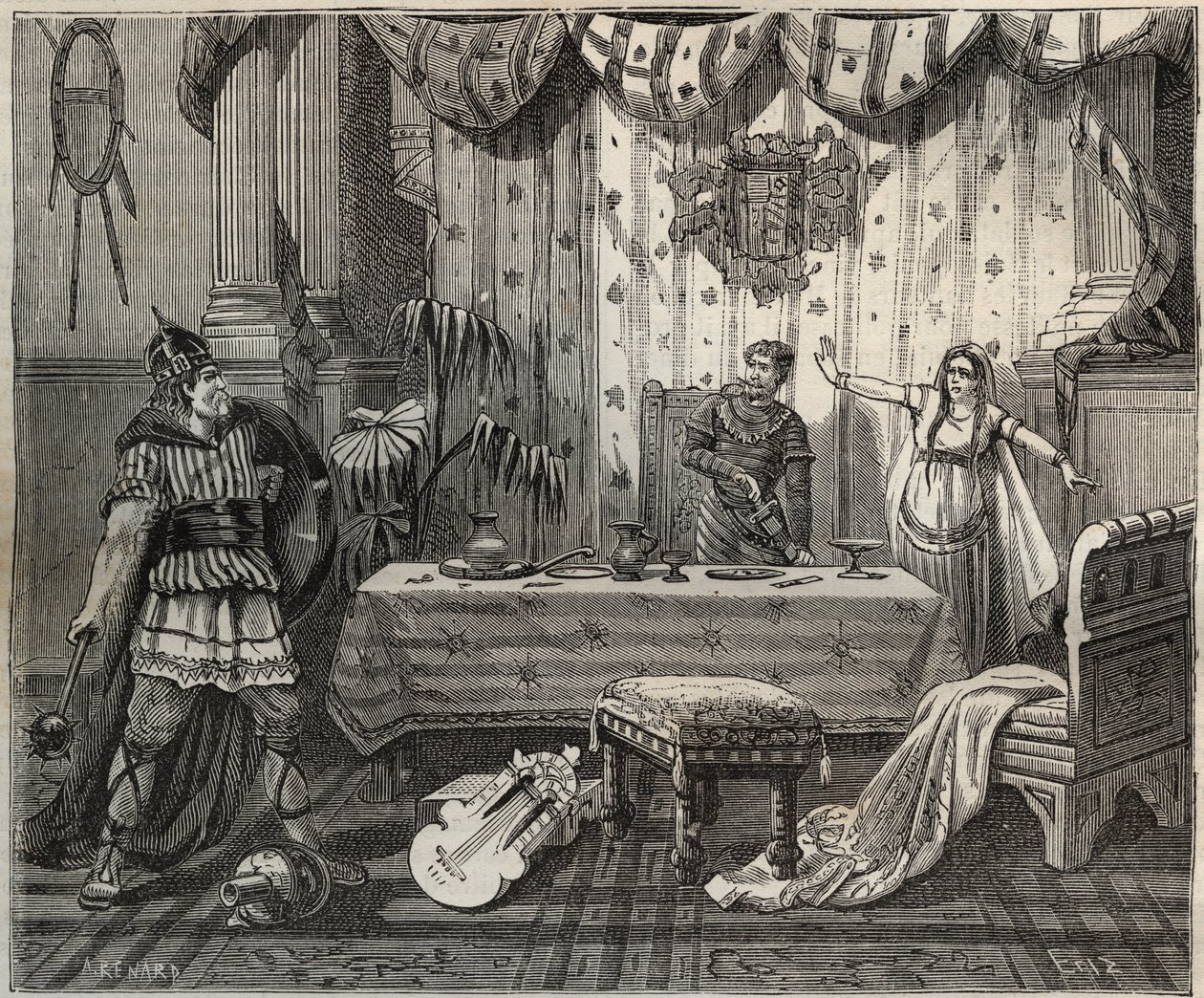 Vuonna 978 Lothaire (941-986), frankien kuningas (Lothair) astui Pyhän Imperiumin Otto II:n (955-983) ja hänen vaimonsa Theophanon tai Theophanun tai Theophania Sklerainan (655-991) palatsiin Aachenissa, mutta keisarillinen perhe pystyi vangitsemaan. kuva  tekijältä French School