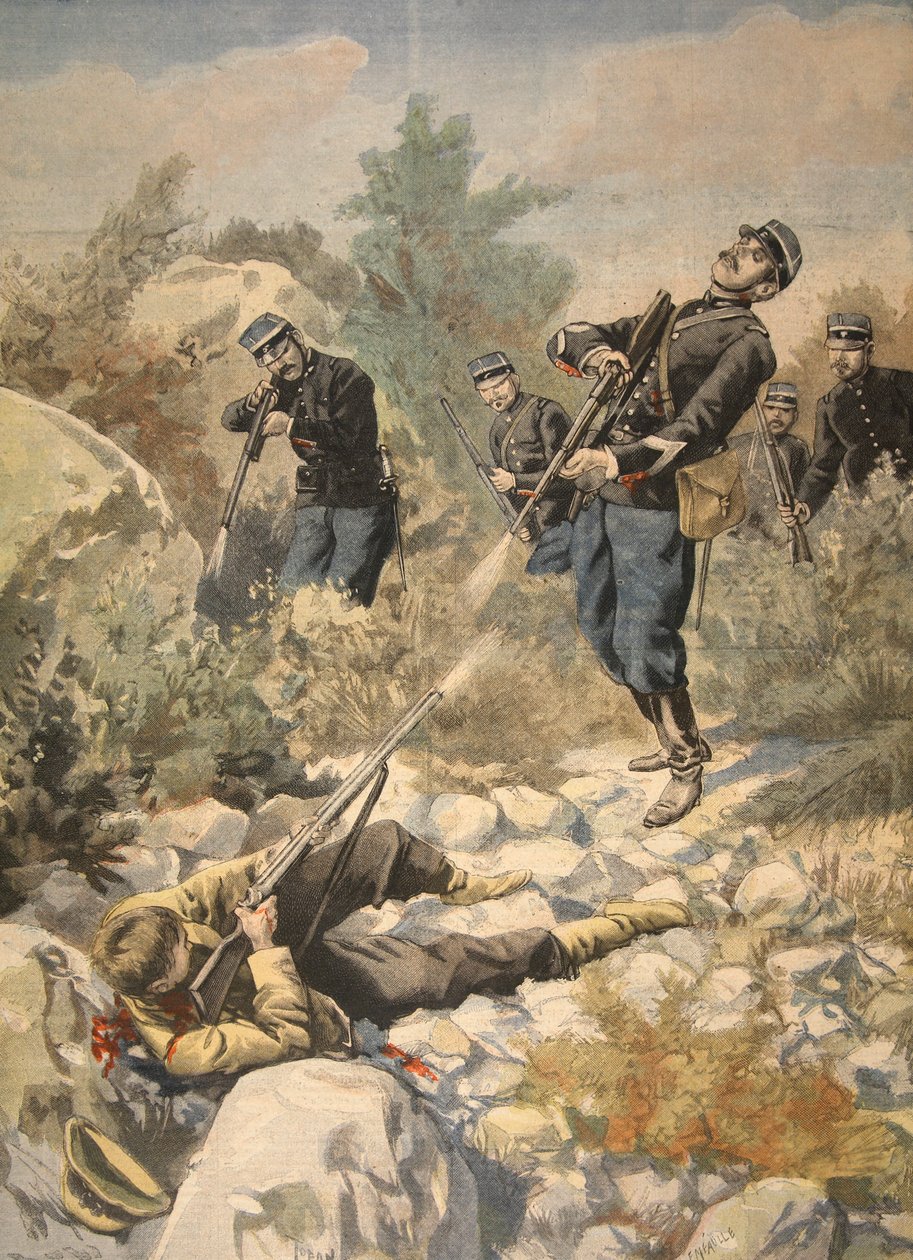 Korsikassa: poliisi ja gangsteri, kuva Le Petit Journalista: Supplement illustre, 1898 tekijältä French School