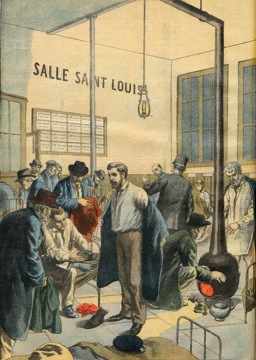 Asunnottomien turvakodissa. Yöasylum Pariisissa - kuvitus Le petit Journalille tekijältä French School