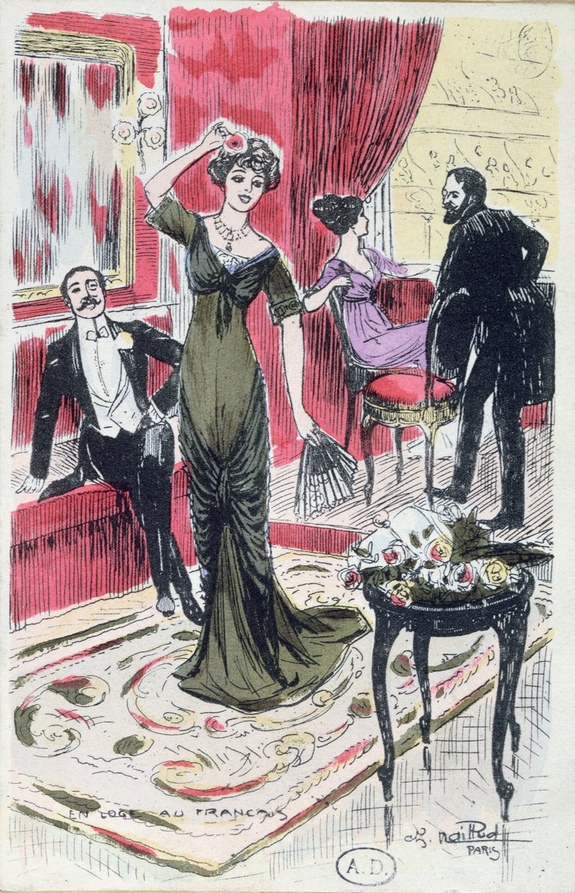 Teatterin aulassa, postikortti 1910 tekijältä French School