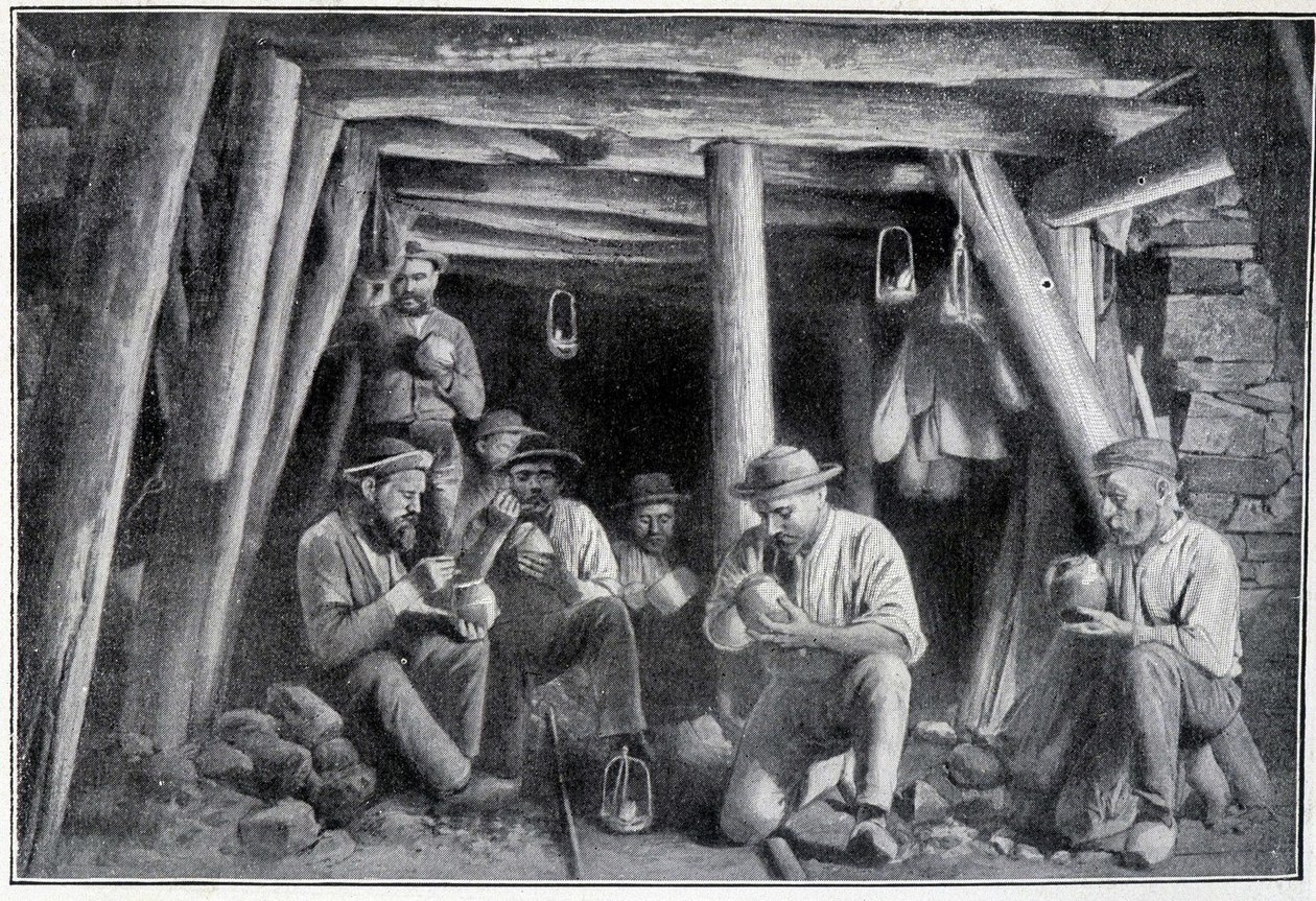 Kaivoksessa: "sytytin", kaivostyöläisten lounas, 1800-luvun loppu tekijältä French School