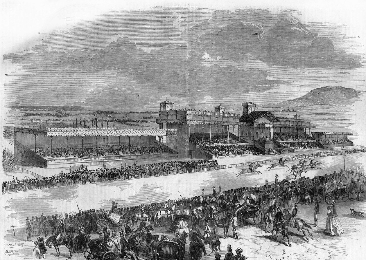 Hevoskilpailujen avajaiset Bois de Boulognessa vuonna 1857. tekijältä French School