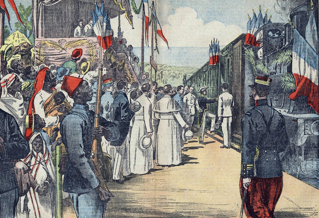 Thiesin ja Kayesin välisen rautatien avaaminen Senegaliin, 1900-luvun alku. tekijältä French School