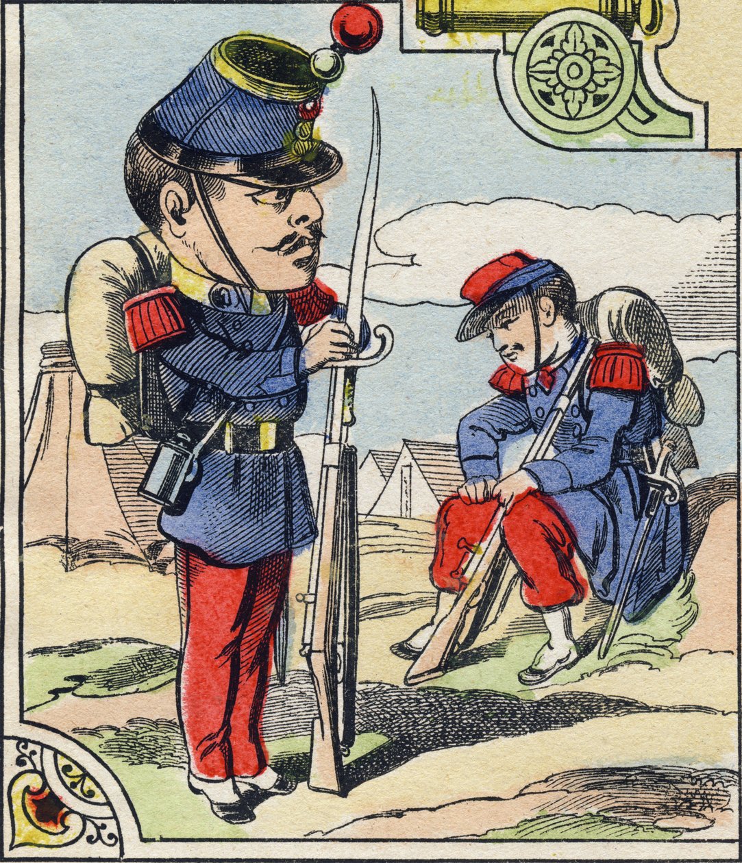 Jalkaväen linja. Kaiverrus "Comic Military Alphabet". Viides sarja. Epinaalinen kuvantaminen. Pellerin ja Cie, tulostimet, Epinal, 1800-luvun loppu. 16 sivua. Mitat: 25 x 18,5 cm tekijältä French School