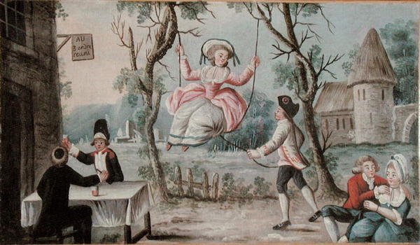 Majatalokyltti maalattu tavernaa varten, joka kuvaa Kolmen ritarikunnan yhdistymistä, noin 1789 (öljy puulle) tekijältä French School