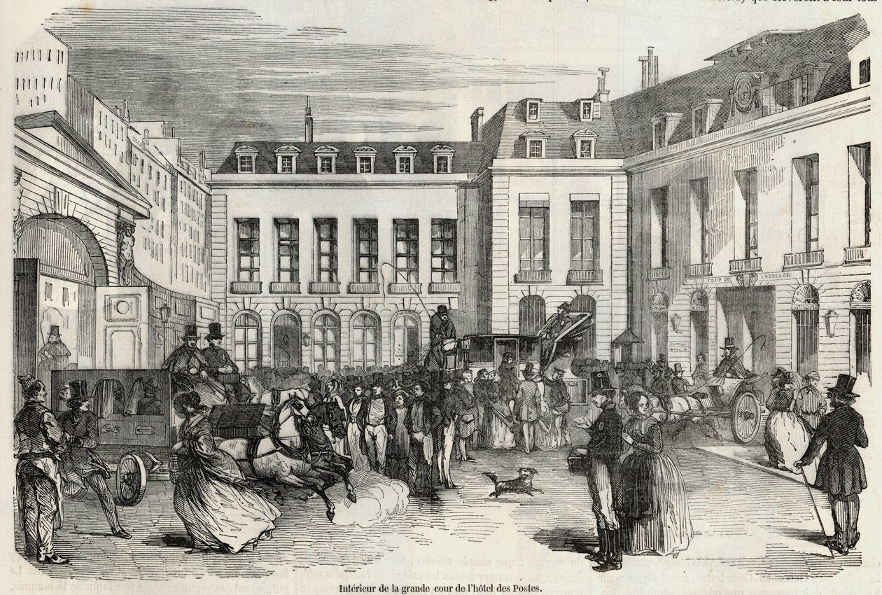Hôtel des Postesin suuren sisäpihan sisäpiha Pariisissa - Edmond Texierin kaiverrus Tableau-de-Parisissa 1852 tekijältä French School
