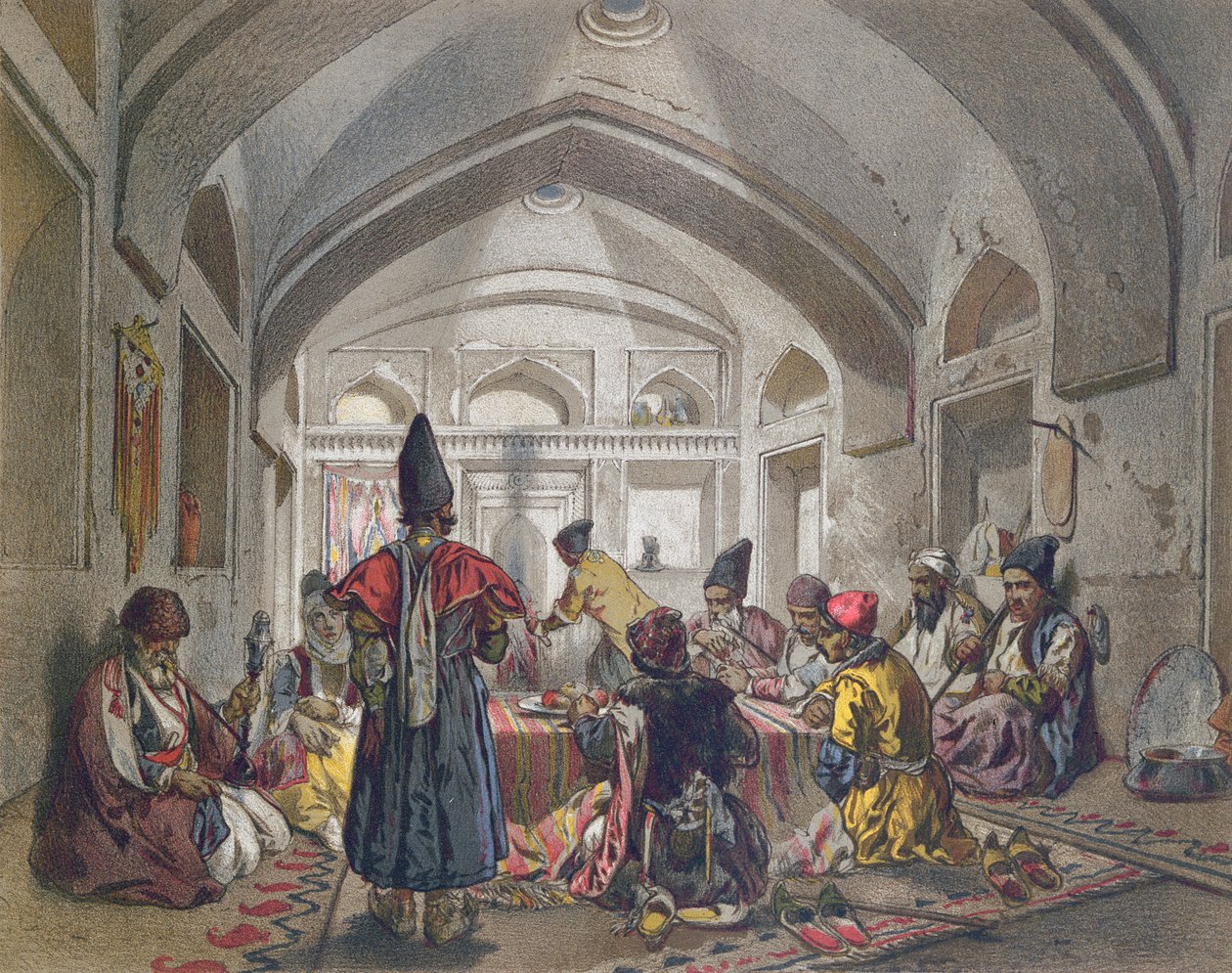 Karavanserain sisäpuoli Persiassa, 1800-luvun puoliväli tekijältä French School