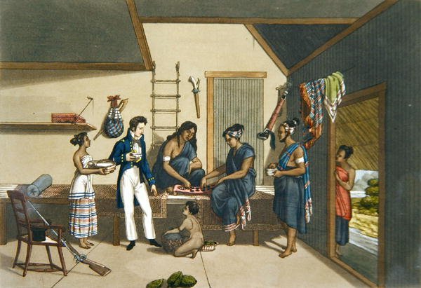 Coupangissa, Timorissa sijaitsevan talon sisustus teoksesta "Voyage Autour du Monde sur les Corvettes de L