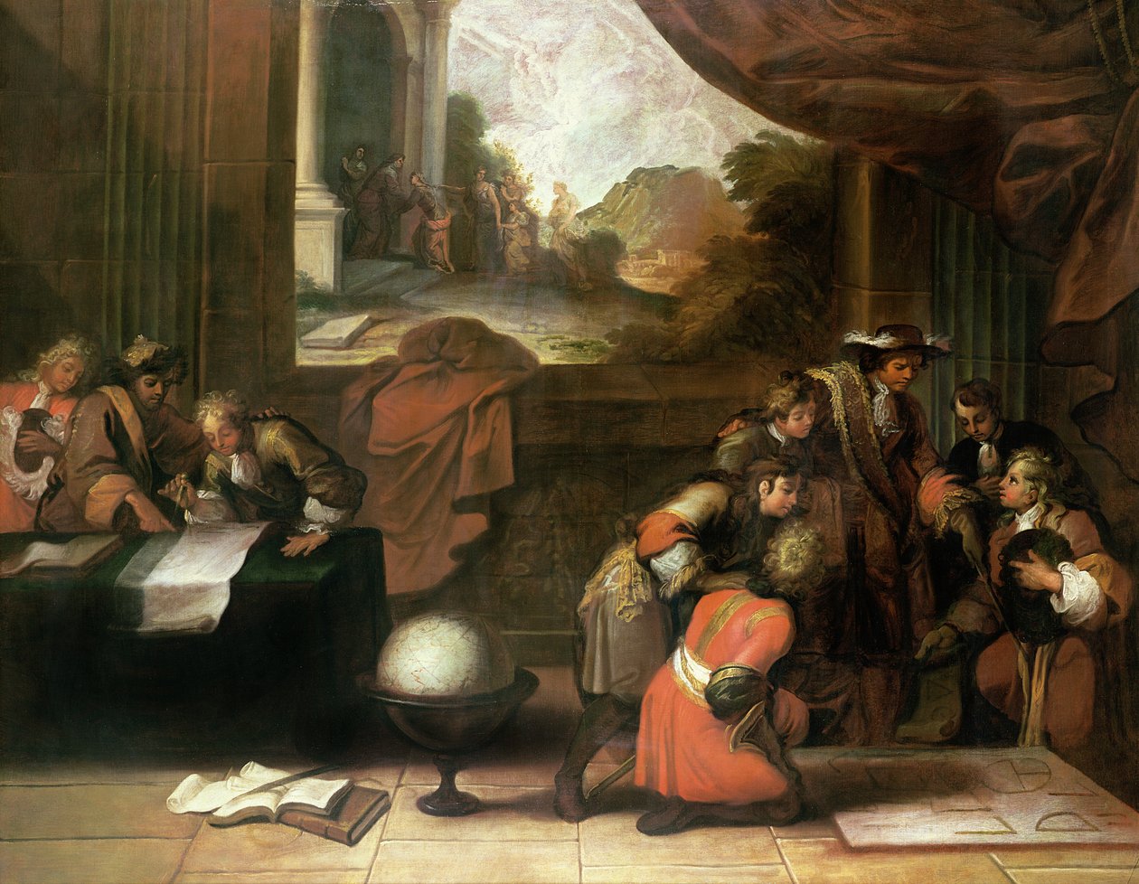 Huoneen sisustus maantieteilijöiden ja matemaatikoiden kanssa, n. 1680-1690 tekijältä French School