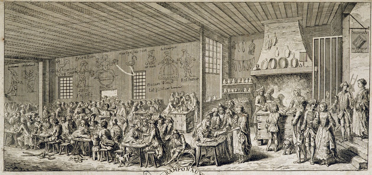 Kabareen sisäpuoli "" Ramponaux"", sd. 1700-luvulla tekijältä French School