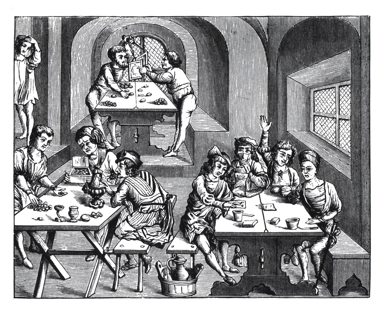 Hostellin sisustus, Vergiliuksen foliopainoksen puupiirros, julkaistu Lyonissa, 1517 tekijältä French School